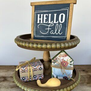Handmade Tiered Tray Decor - Hello Fall - Autumn, Pumpkin, Signs, Mini